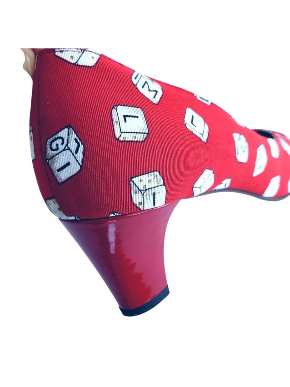 Vintage 1980s Bruno Magli Red Novelty Print Pumps Italy Sz 7.5 Dice - Picture 9 of 14